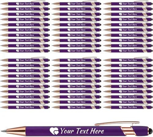 Vista 16 de Bolígrafos personalizados con lápiz capacitivo, bolígrafos con nombre impresos personalizados con tinta negra, impresos con tu logotipo o mensaje