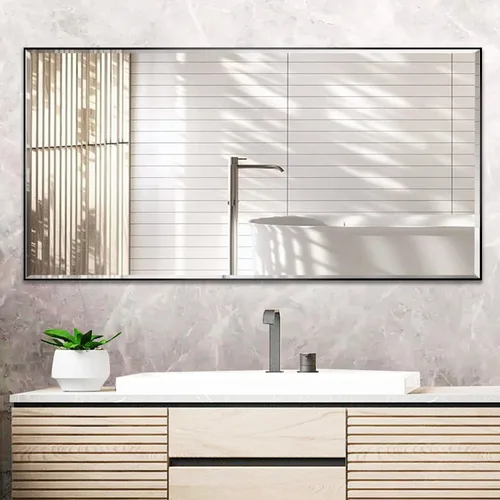 Vista 12 de LEDLUX Espejo de baño negro de 24 x 32 pulgadas, espejo sin cobre, marco de metal, espejo rectangular montado en la pared, espejo moderno