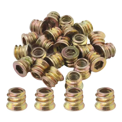 Vista 24 de MroMax 20 piezas de insertos de tuerca para muebles M6x10mm, acero al carbono, zincado, hexagonal interno, tornillo con brida, insertos de madera