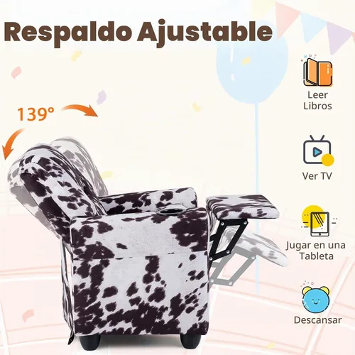 Vista 4 de GLACER Sillón reclinable para niños con portavasos de terciopelo vaca