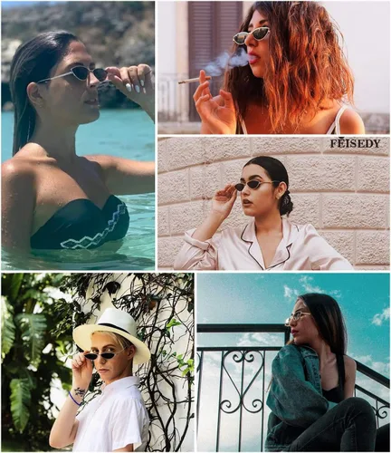 Vista 46 de FEISEDY Gafas de sol de diseñador de moda Retro pequeños pétalos forma arco templo diseño B2298