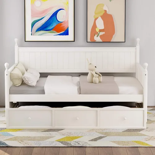 Vista 17 de Sofá cama de madera de diseño clásico, sofá cama, cama de plataforma, tamaño individual con salud y comodidad para dormitorio, estudio, sala