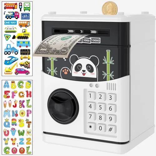 Vista 12 de JUNEU Hucha para niños, juguetes para niños de 3, 4, 5, 6, 7, 8 años, alcancía electrónica para ahorrar dinero para niños, mini alcancía