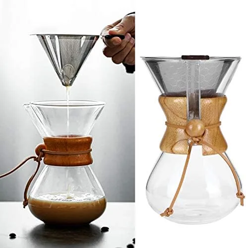 Vista 3 de Atyhao Cafetera de vidrio de alta temperatura de goteo de café con filtro de acero inoxidable (20.3 fl oz)