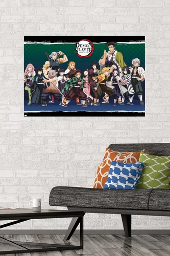 Vista 2 de Demon Slayer - Póster de pared alineado, 34 pulgadas de largo x 22.4 pulgadas de ancho, versión sin marco