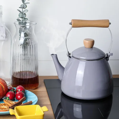 Vista 3 de Webake 2 Quart Enamel Tea Kettle, Vintage Enamelware Teapot with Cool Touch Wooden Handle and Lid Knob for Stovetop Home Kitchen Camping, Gift for