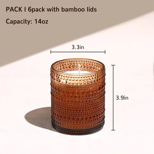 Vista 2 de DEVI Tarros de vela de vidrio Amber Empry de 14 onzas para hacer velas (paquete de 6), tarros de velas de 3 mechas, recipientes de velas vacíos a