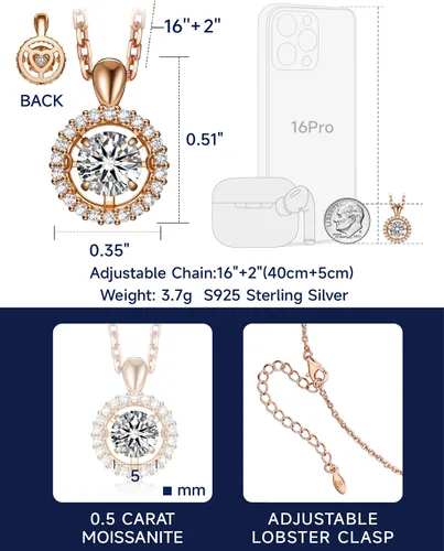 Vista 7 de MomentWish Collar flotante para mujer, collar de moissanita bailarina de 0.51 quilate para ella, colgante de plata de ley 925, aniversario