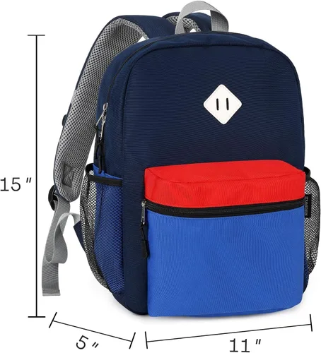 Vista 2 de STEAMEDBUN Mochila infantil para niños, Azul oscuro y rojo, Colorido