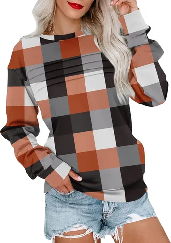 Vista 11 de Sudaderas para mujer, cuello redondo, manga larga, suave, ajuste holgado, ropa de primavera y otoño 2026, S-2XL