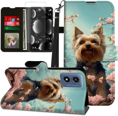 Vista 319 de Funda para Motorola Edge 2022 con protector de pantalla, soporte y tarjetero y correa para la muñeca, funda magnética para Moto Edge 2022 5G UW Lobo