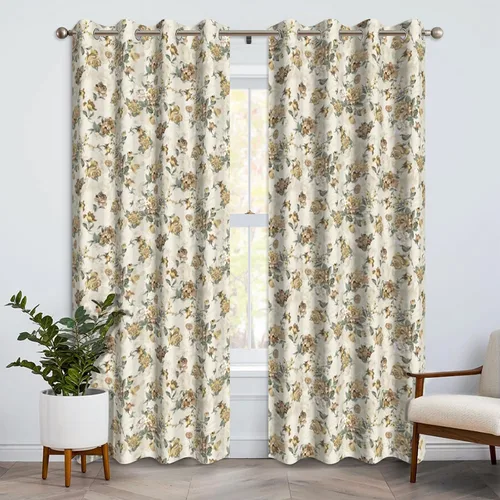 Vista 21 de Cortinas opacas bohemias para dormitorio, cortinas modernas de mediados de siglo color azul, cortinas térmicas con ojales para oscurecer