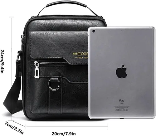 Vista 7 de Bolsa de mensajero para hombre, de piel sintética, bolsa de hombro, bolsa de viaje, bolso de hombre, bolso casual, bolsa de mano con personalidad