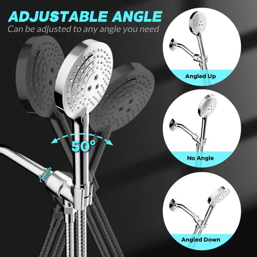 Vista 3 de Soporte de Cabezal de Ducha para Duchas de Mano, Montura de Brazo de Ducha Ajustable con Junta Esférica Giratoria, Soporte Premium de ABS, Conecta