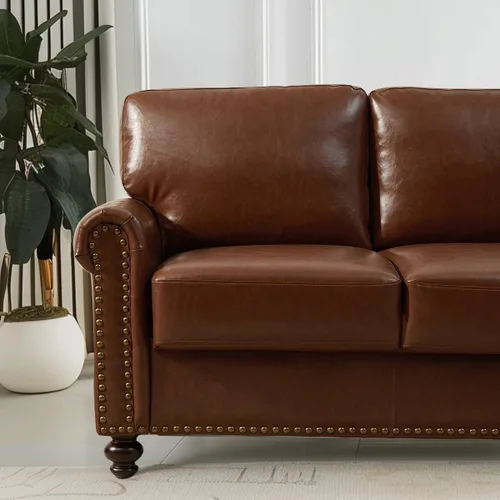 Vista 6 de Sofá de 80" de cuero sintético con almacenamiento, sofás de brazos enrollados de estilo moderno de mediados de siglo para muebles de sala de estar