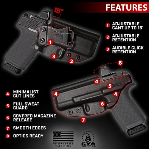 Vista 3 de CYA Supply Co. - Fundas IWB Black Optics Ready - Múltiples ajustes - Propiedad de veteranos - Fabricado en Estados Unidos
