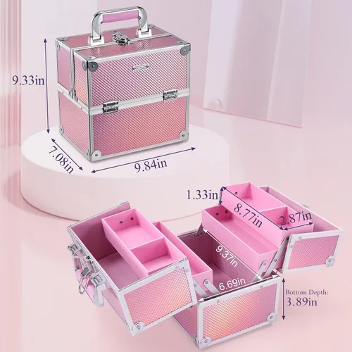 Vista 5 de Frenessa Estuche de Maquillaje Caja de Maquillaje Organizador de Cosméticos Estuche Portátil de Artista de Maquillaje Estuche de Viaje Caja
