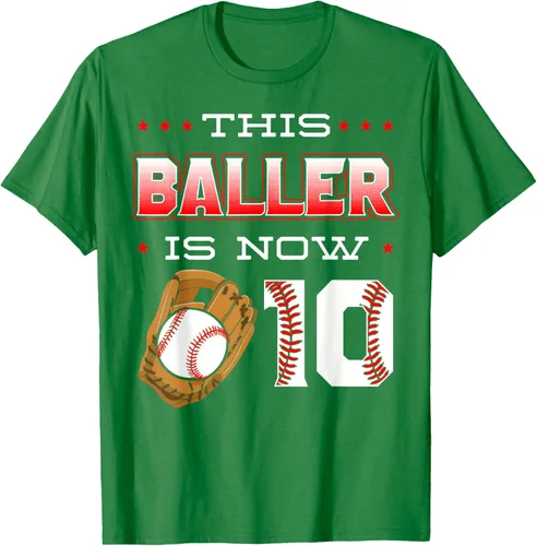 Vista 3 de This Baller Is Now 10 - Camiseta de béisbol para fiesta temática de cumpleaños número 10, Negro