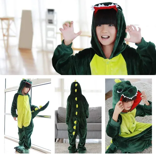 Vista 6 de Kids Dinosaur Onesie Pajamas Halloween Costume Child Christmas Cosplay Pyjama Plush Fleece Sleepwear