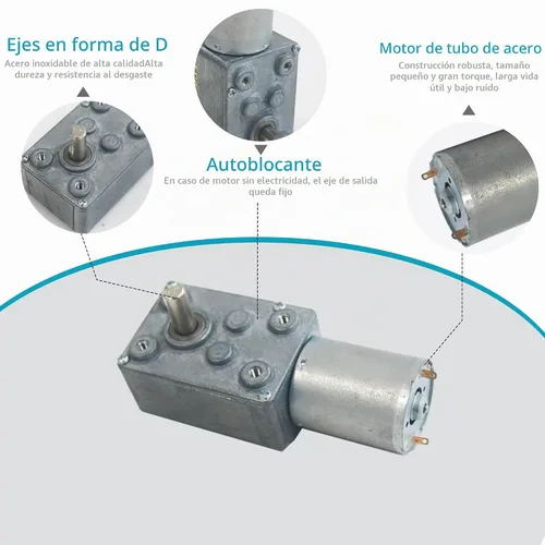 Vista 3 de DC 12V 25RPM 4.4 lbs.cm 0.236 in Ejes individuales Motor de engranaje helicoidal reversible con cable, motor de reducción de velocidad de alto par