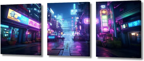 Vista 43 de Lienzo decorativo para pared de sala de estar, lienzo Cyberpunk, decoración de pared de 3 paneles, decoración de pared para el hogar, dormitorio