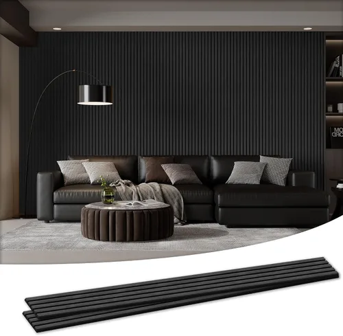 Vista 15 de Paquete de 4 paneles acústicos de pared de 105.9 x 12.6 x 0.8 pulgadas, absorbentes de sonido, paneles de pared de listones de madera para Teca