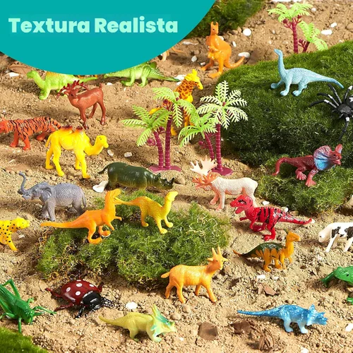 Vista 5 de JOYIN 69 figuras de animales pequeños, mini juego de juguetes de selva con cubo sensorial, juego realista de bosque salvaje, zoológico, océano