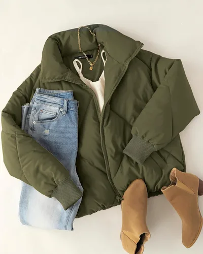 Vista 5 de ZESICA Chaqueta acolchada de invierno para mujer, manga larga, con cremallera, acolchada y con bolsillos