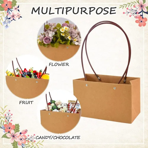 Vista 4 de BEISHIDA Bolsas de regalo de múltiples flores para ramos, 4 cajas rectangulares para ramo de flores con asa para embalaje de ramos, envoltura