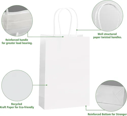 Vista 3 de REMTAP Bolsas de papel de regalo de 5.9 x 3.2 x 8.2 pulgadas, 50 bolsas de papel kraft con asas, bolsas de regalo a granel para bodas, fiestas