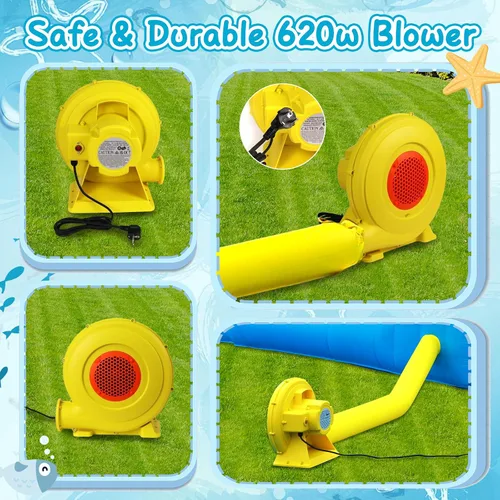 Vista 8 de FBSPORT - Casa inflable de rebote con tobogán acuático, casa de rebote para niños con soporte de juguete, piscina de salpicaduras, pared de Naranja
