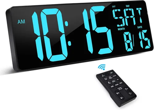 Vista 9 de XREXS Reloj de pared digital grande de 17,2 pulgadas con control remoto Azul