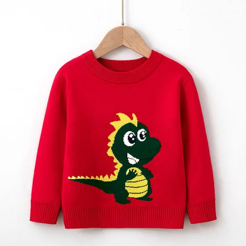 Vista 2 de QIUYI Boys Girls Cartoon Dinosaur Print Long Sleeve Pullover Baby Fall Winter Knit Sweater for 2 to 7Y