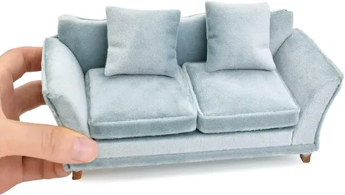Vista 9 de iLAND Muebles modernos para casa de muñecas en escala 1/12 de sofá en miniatura para sala de estar de casa de muñecas (terciopelo azul oscuro)