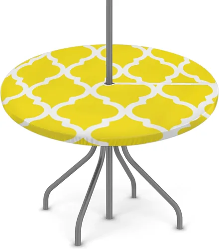 Vista 12 de Fitted Round Tablecloth with Umbrella Hole and Zipper Buffalo Plaid Outdoor Elastic Table Cloth 36"-44" Oil-Proof Waterproof Moroccan Patio Table