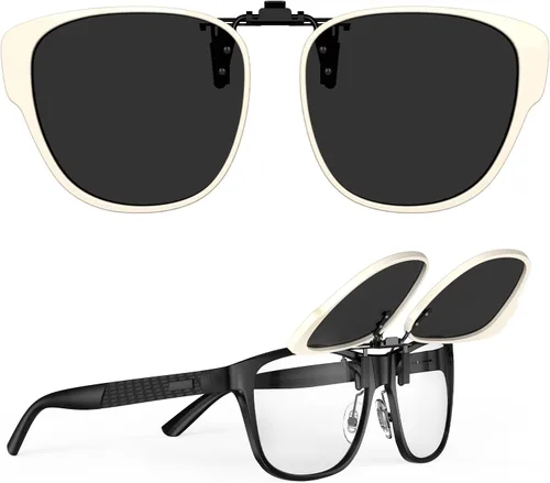 Vista 12 de Goiteia Oversized Polarized Clip on Sunglasses over Prescription Glasses for Women Men-Round Frame,UV400Protection