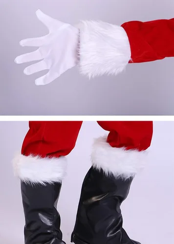 Vista 6 de Traje de Papá Noel de lujo para niños, disfraz de Navidad, Halloween, cosplay, juego de 10 piezas
