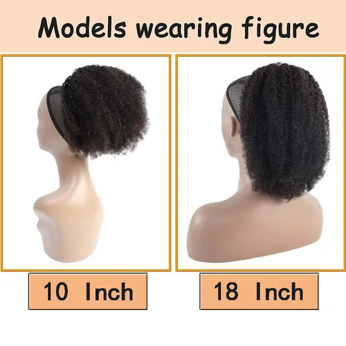 Vista 5 de beauty youth Cola de caballo de cabello humano Afro Puff con cordón para mujeres negras Extensiones de cola de caballo rizadas cortas de 8