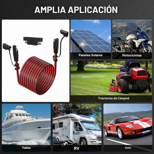 Vista 7 de Cable de extensión SAE 16AWG de 12 pies, cable conector SAE para automoción