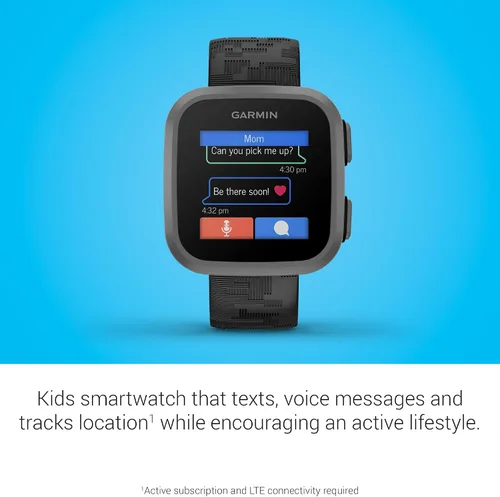 Vista 3 de Garmin Bounce™, reloj inteligente para niños, texto bidireccional y mensajes de voz, seguimiento de ubicación, camuflaje negro (renovado)