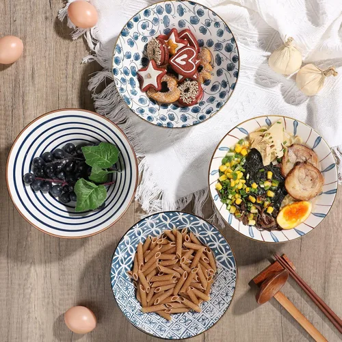 Vista 6 de Zopeal Juego de 4 tazones de cerámica para ramen de 40 onzas con palillos, cucharas y estantes de cerámica asiática para sopa Udon Soba Pho, fideos