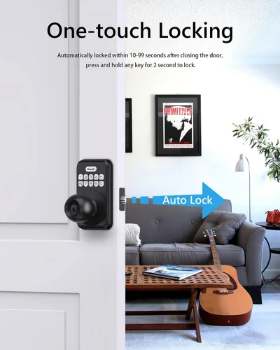Vista 3 de Zowill Entrada sin llave con perilla – Cerradura de teclado electrónico, entrada sin llave con perilla de puerta, bloqueo automático, fácil
