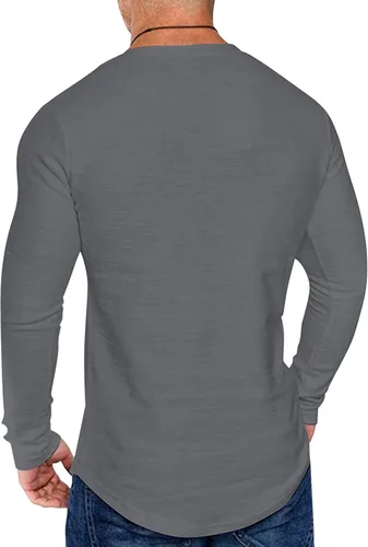 Vista 4 de COOFANDY Paquete de 2 camisetas de manga larga con cuello en V para hombre, ajuste atlético
