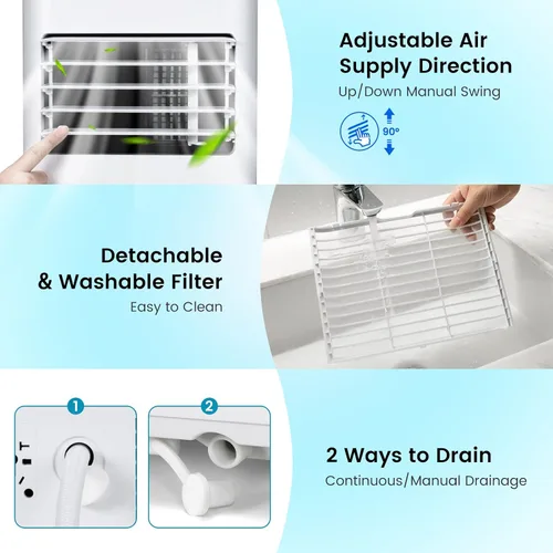 Vista 8 de GOFLAME Aire acondicionado portátil, potente unidad de CA de 8000 BTU con control remoto y 4 ruedas, enfriador de aire 3 en 1, deshumidificador