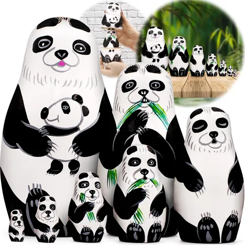 Vista 8 de AEVVV Juego de 7 muñecos de anidación lindos, figuras de panda, osos panda anidables, muñecas rusas apilables, muñeca Matryoshka