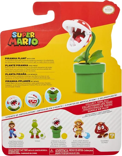 Vista 11 de World of Nintendo Super Mario Piranha Plant Figura articulada de 4 pulgadas con moneda