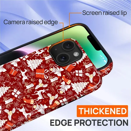 Vista 5 de Funda para iPhone 13 iPhone 14, a prueba de golpes, funda protectora híbrida de 2 capas, doble protección contra caídas, antiarañazos, diseño Rojo