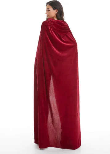 Vista 5 de Capa de disfraz unisex de Halloween para adultos, capa de vampiro con capucha de terciopelo para mujeres y hombres, vestido de fiesta de disfraces