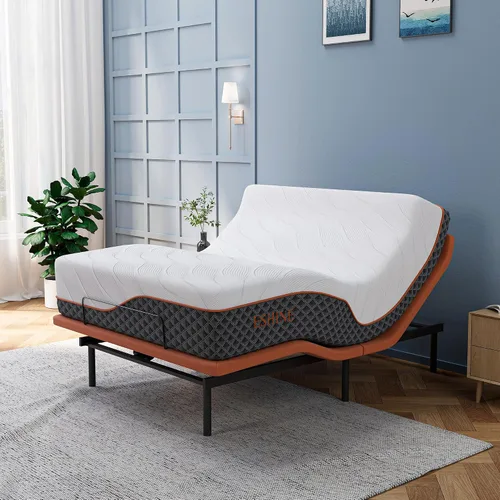 Vista 10 de ESHINE Marco de cama ajustable + colchón híbrido de 14 pulgadas, soporte lumbar, inclinación de almohada para la cabeza, control de aplicación