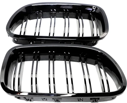 Vista 3 de Parrilla frontal F10 F18 compatible con BMW 5 Serie F10 F11 F18 M5 2010-2017, (juego de 2 rejillas dobles negras brillantes)